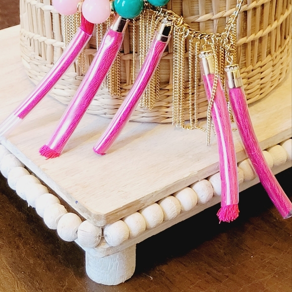 NWT ❤️ Tommy Bahama Semi Precious Stone-Multi-Color Tassel Statement Necklace - Picture 10 of 11